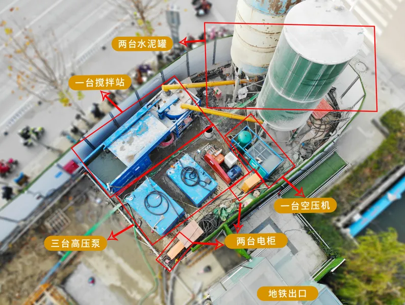 On-site equipment arrangement of jet grouting construction
