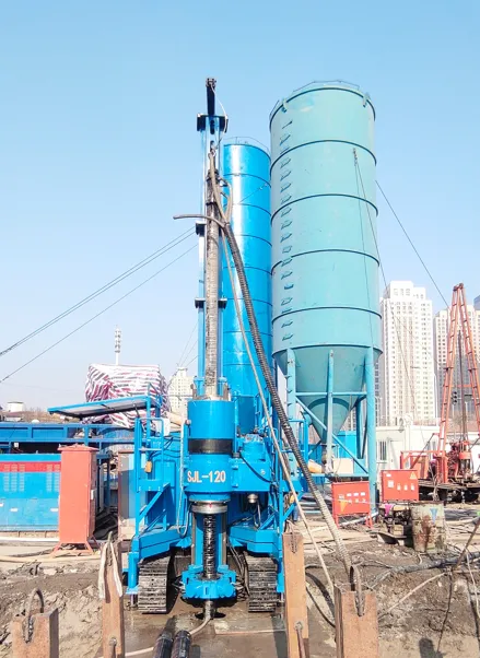 SJL-120 jet grouting drill and cement silo at construction site